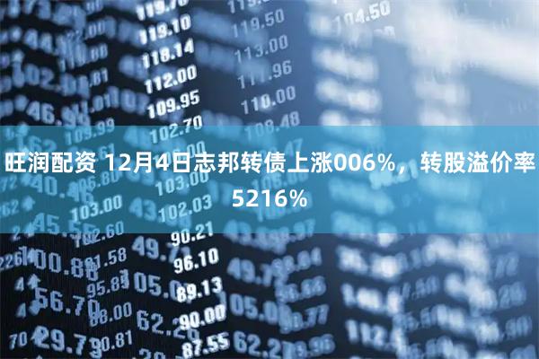 旺润配资 12月4日志邦转债上涨006%，转股溢价率5216%